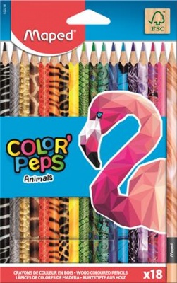 Színes ceruza készlet, háromszögletű, MAPED "Color`Peps Animal", 18 különböző szín