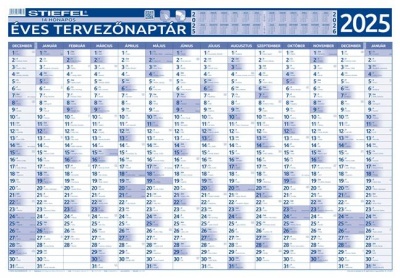 Éves tervező és projekt naptár, kétoldalas, fémléces, kék színű filctollal, 70x100 cm, 2025 évi, STIEFEL